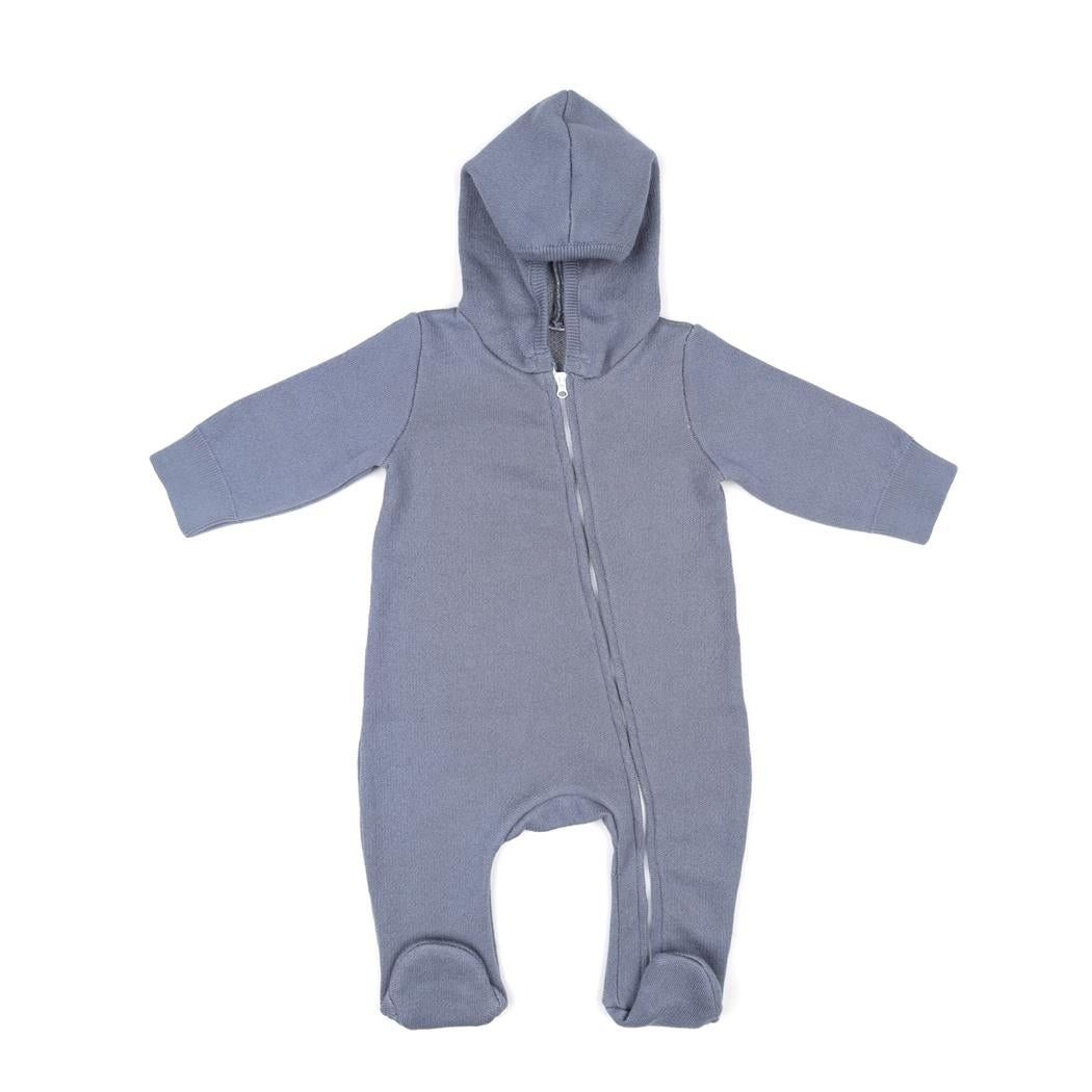 Hooded Patterned Organic Cotton Baby Knitted Jumpsuit Blue - EFENDINA PAZAR - BABOO - 8682291000130