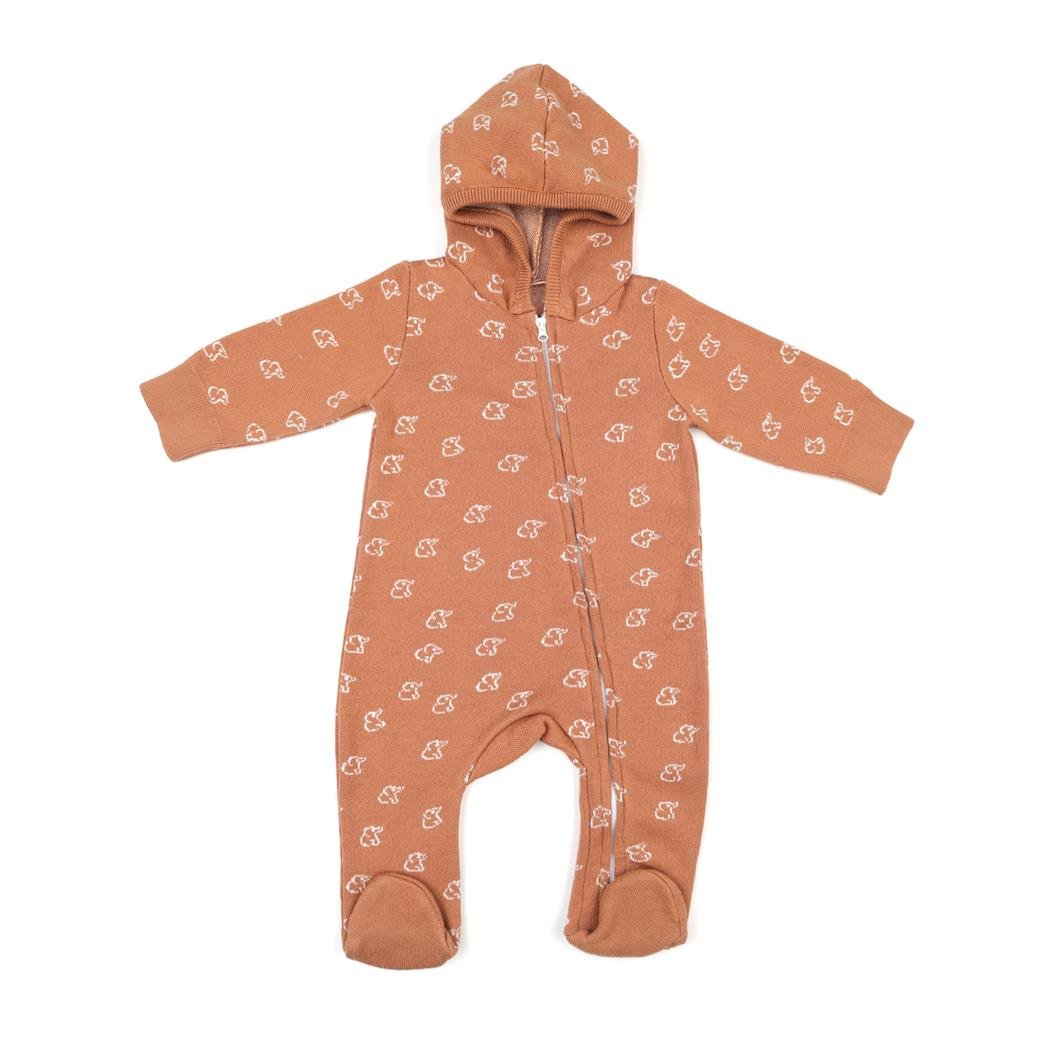 Hooded Patterned Organic Cotton Baby Knitted Jumpsuit Brown - EFENDINA PAZAR - BABOO - 8682291000109