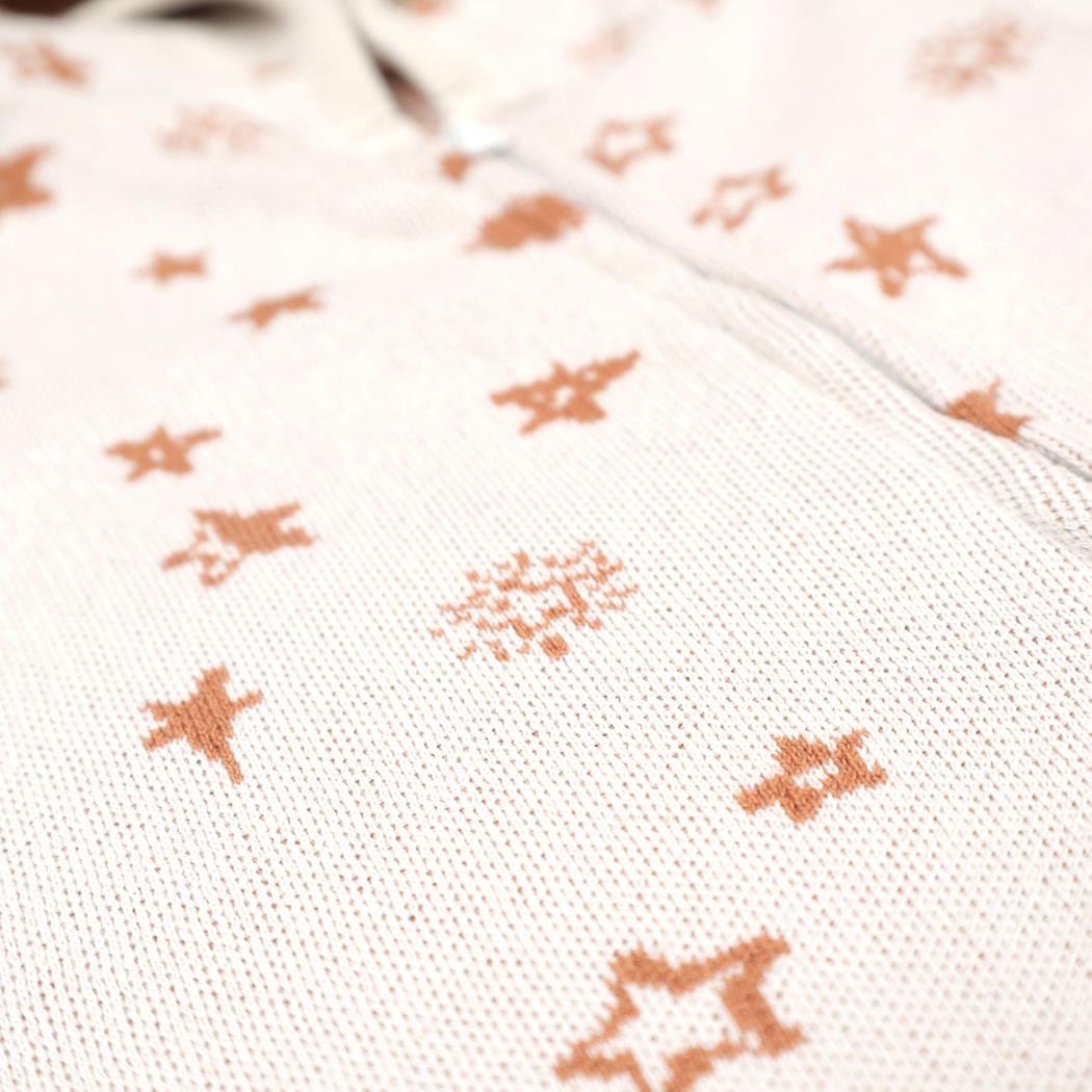 Hooded Patterned Organic Cotton Baby Knitted Jumpsuit Cream - EFENDINA PAZAR - BABOO - 8682291000161