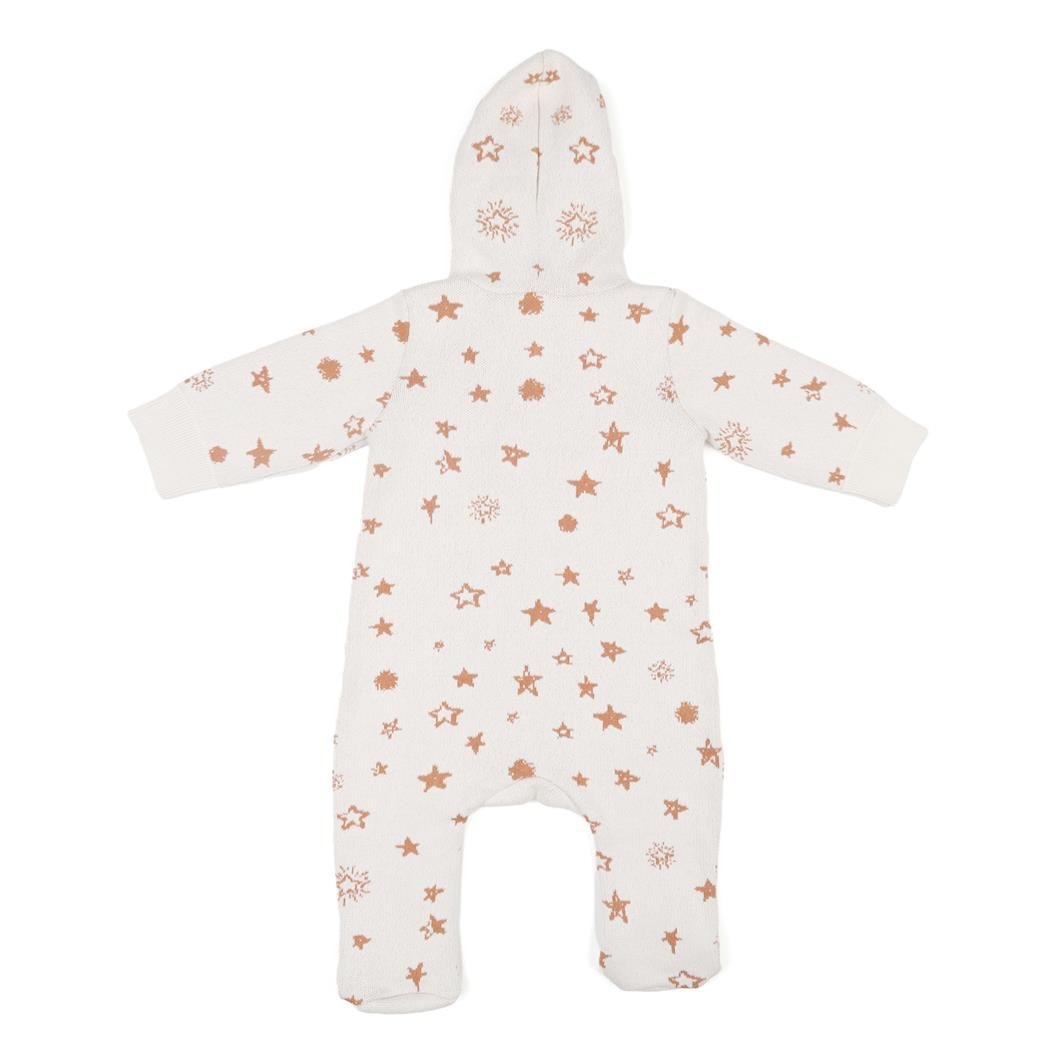 Hooded Patterned Organic Cotton Baby Knitted Jumpsuit Cream - EFENDINA PAZAR - BABOO - 8682291000161