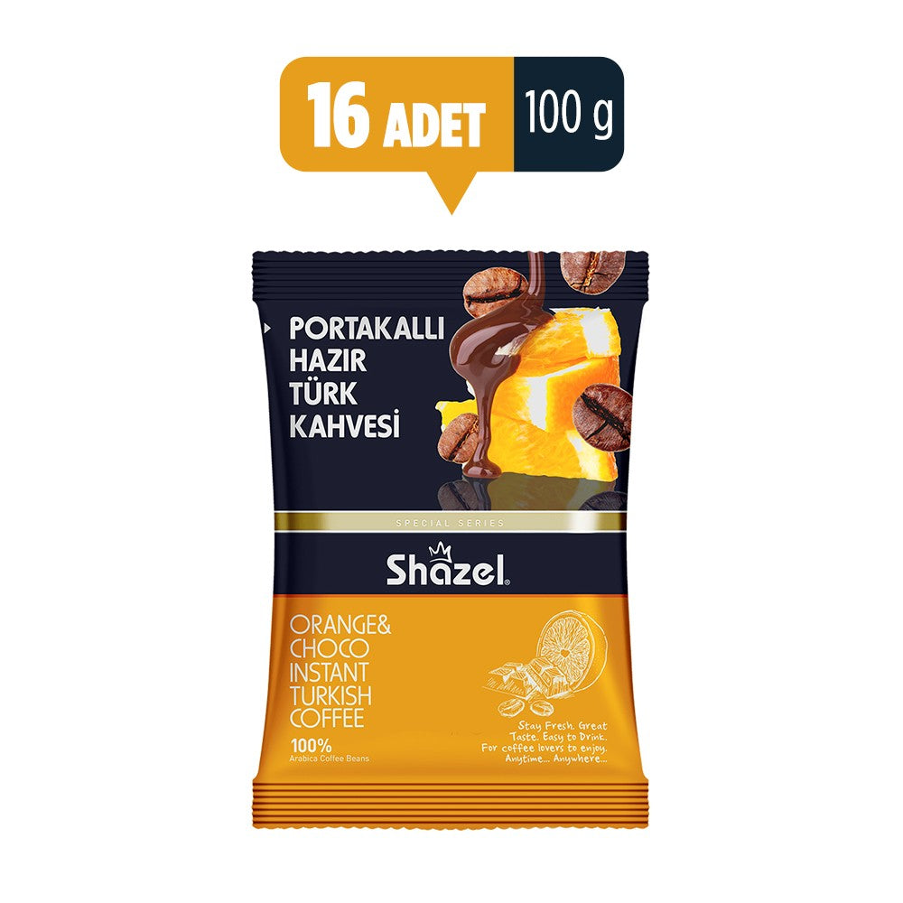 Shazel Orange Instant Turkish Coffee 100g X 16 Pieces (Flavored)