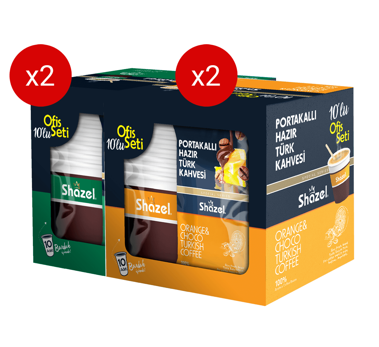 Shazel Mint and Orange Instant Turkish Coffee 4 Boxes 10 Piece
