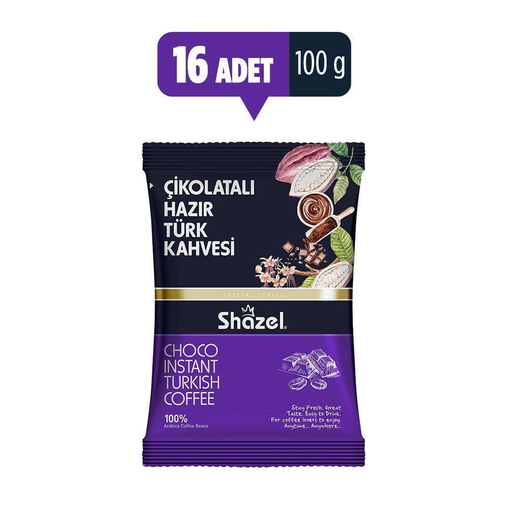 Shazel Çikolatalı Hazır Türk Kahvesi 100Gr (100g x 16 Adet)