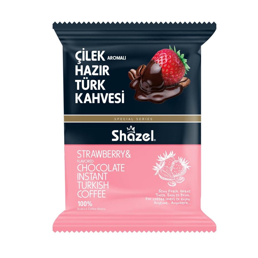 Shazel Strawberry Instant Turkish Coffee 100g 16 Pieces Flavored