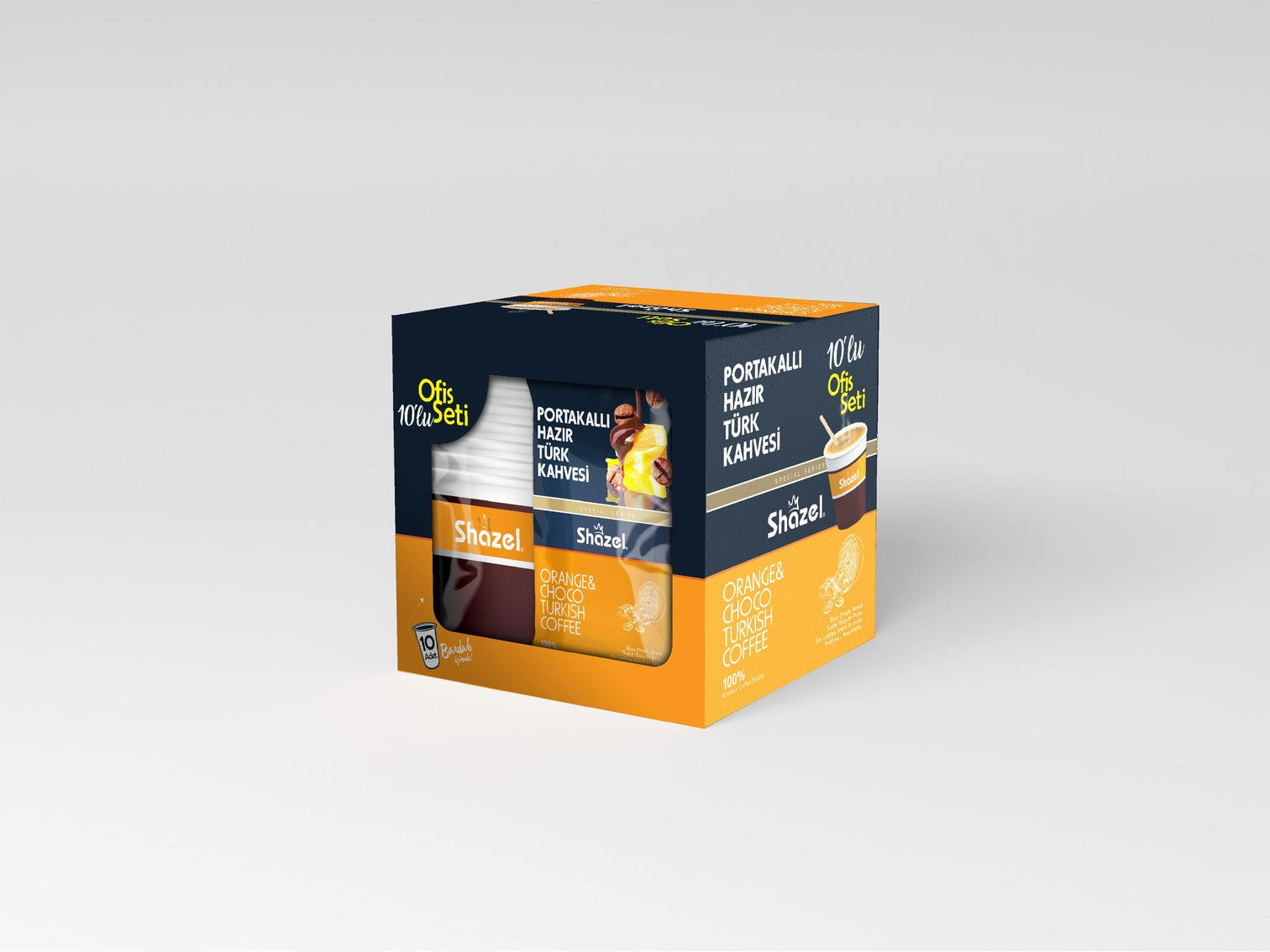 Shazel Orange Instant Turkish Coffee Set 12 G x 10 Pcs x 12 Boxes