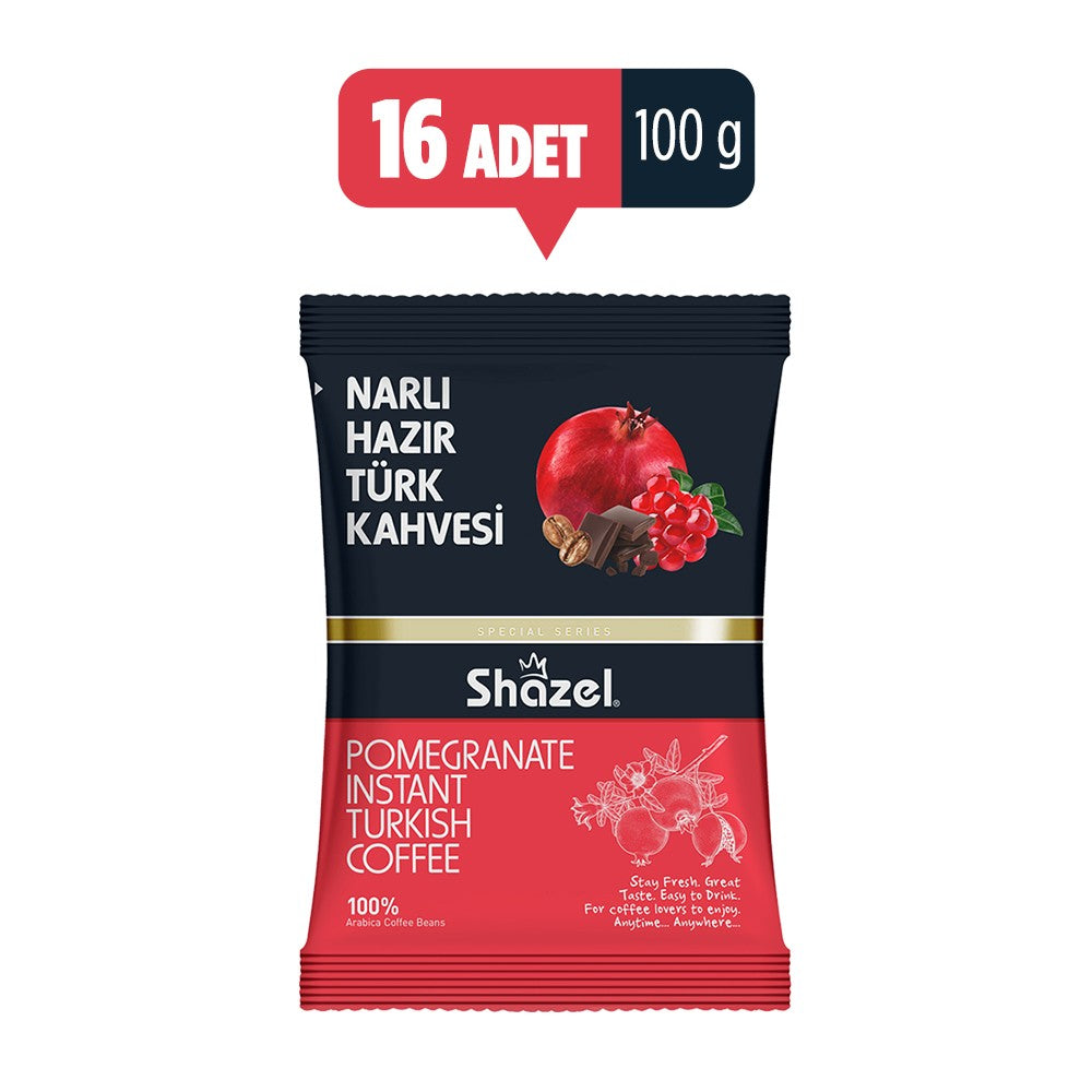 Shazel Instant Turkish Coffee with Pomegranate (100g x 16 Pieces)