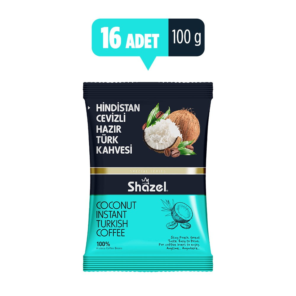 Shazel Hindistan Cevizli Hazır Türk Kahvesi 100G x 16 (Aromalı)