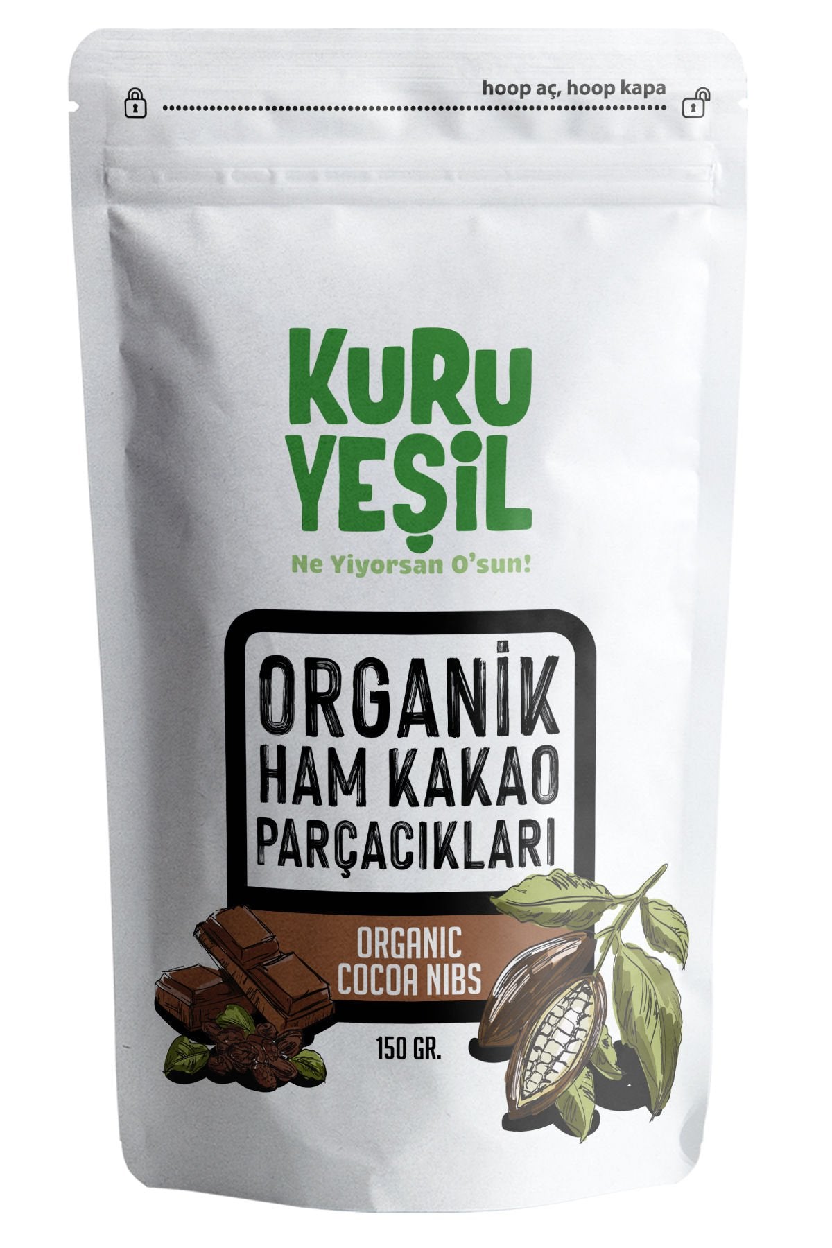 Kuru Yeşil Dry Green Organic Raw Cacao Nibs 150 g