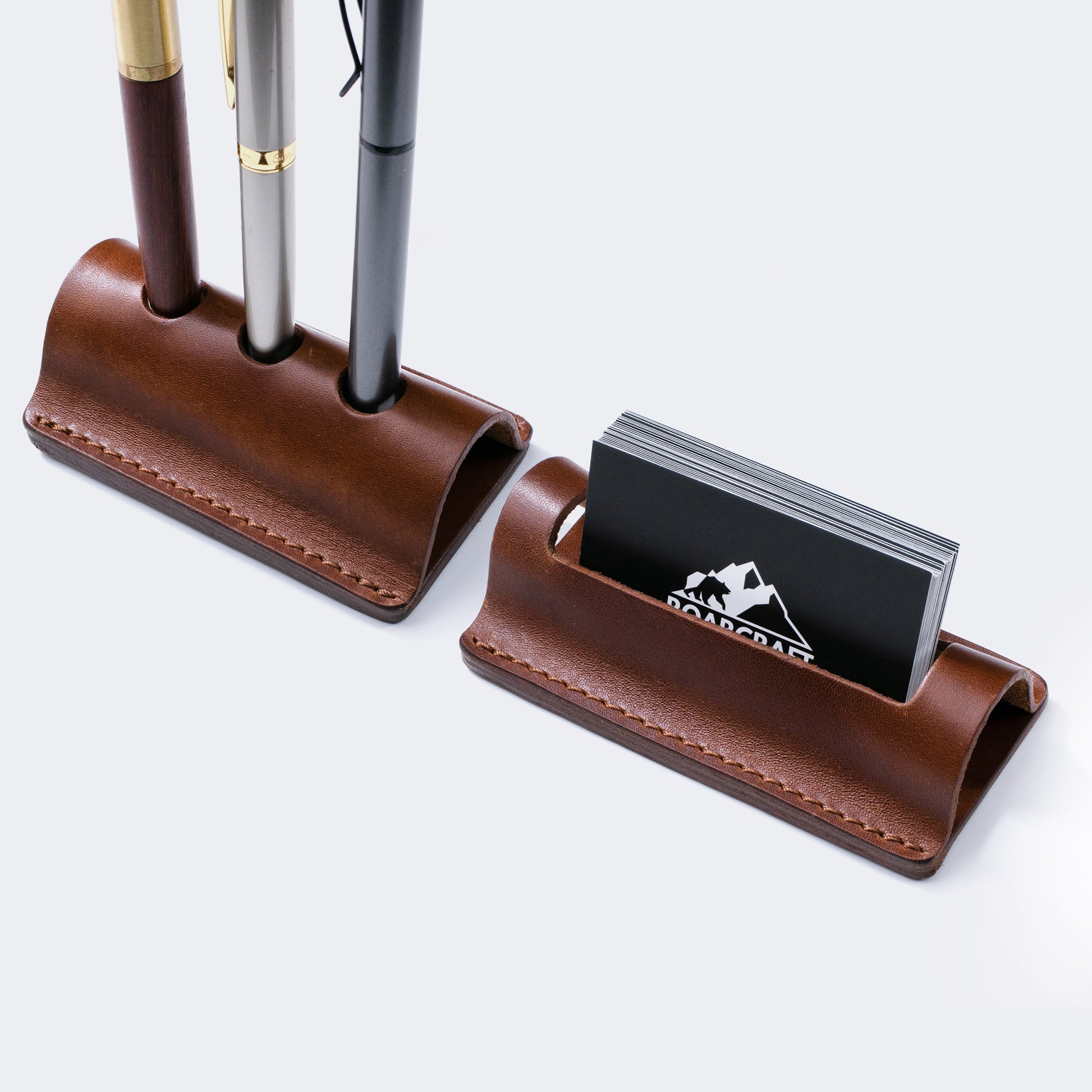 Pen and Business Card Leather Stands - Set of 2