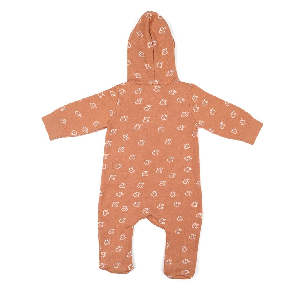 Hooded Patterned Organic Cotton Baby Knitted Jumpsuit Brown
