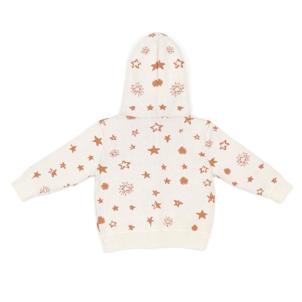 Hooded Patterned Organic Cotton Baby and Kids Cardigan Cream