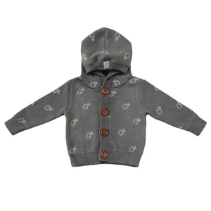 Hooded Patterned Organic Cotton Baby and Kids Cardigan Gray