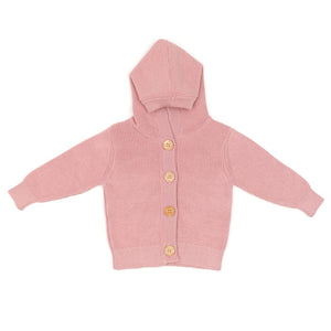 Hooded Organic Cotton Baby and Kids Cardigan Pink