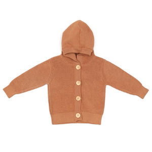 Hooded Organic Cotton Baby and Kids Cardigan Brown