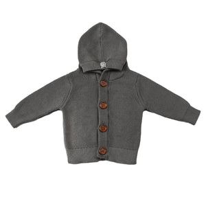 Hooded Organic Cotton Baby and Kids Cardigan Gray