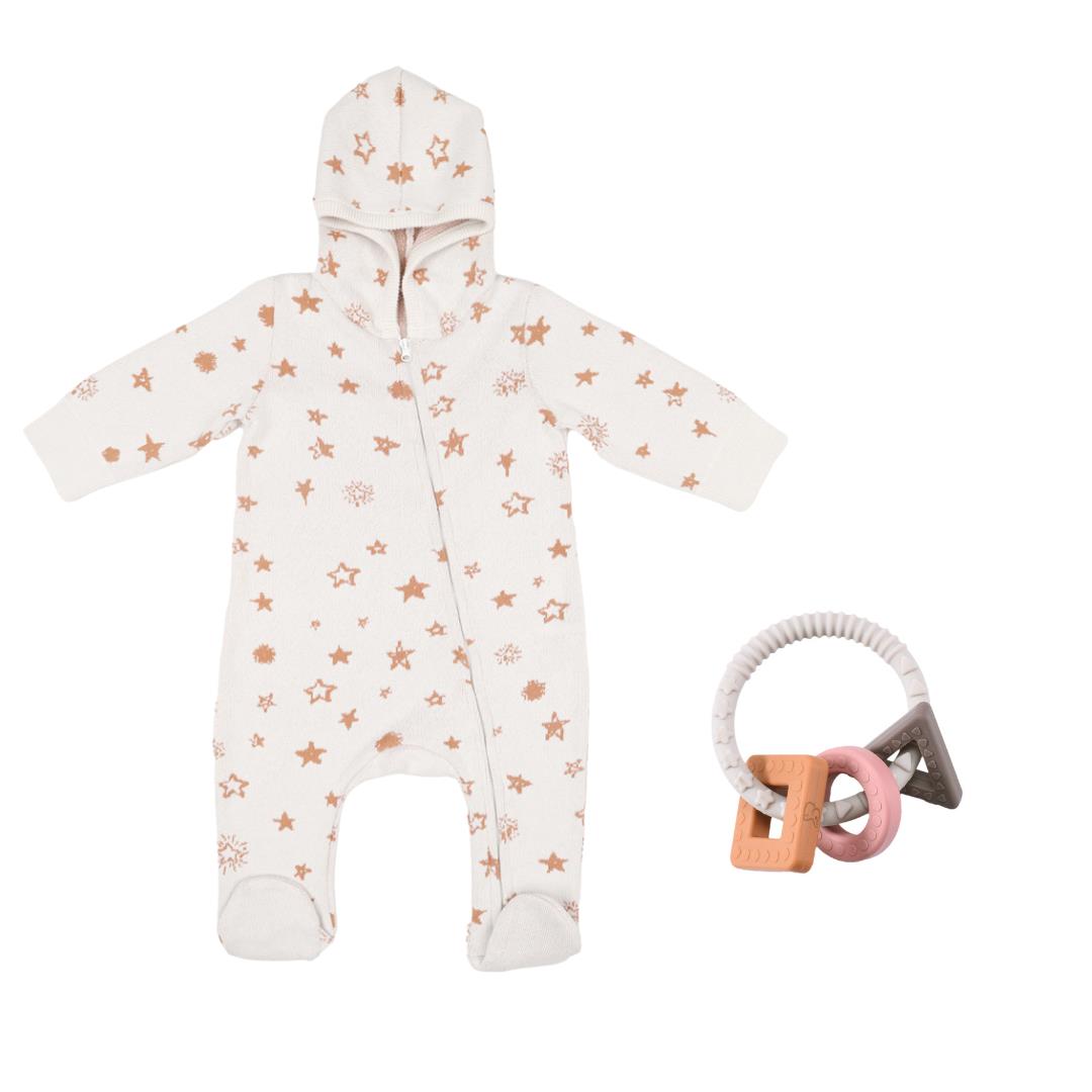 Hooded Overalls Silicone Teether Gift Set Cream