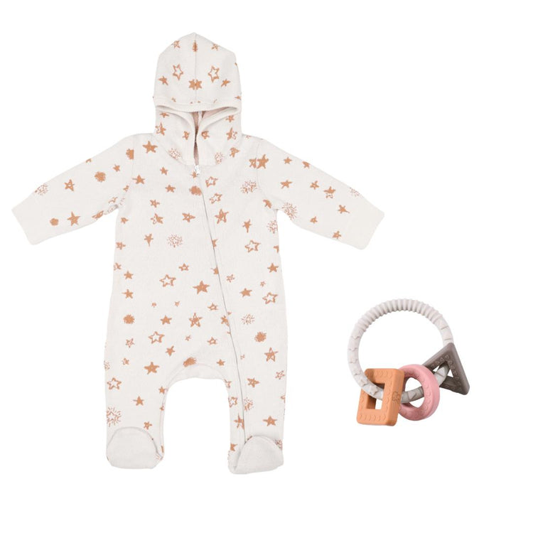 Hooded Overalls Silicone Teether Gift Set Cream