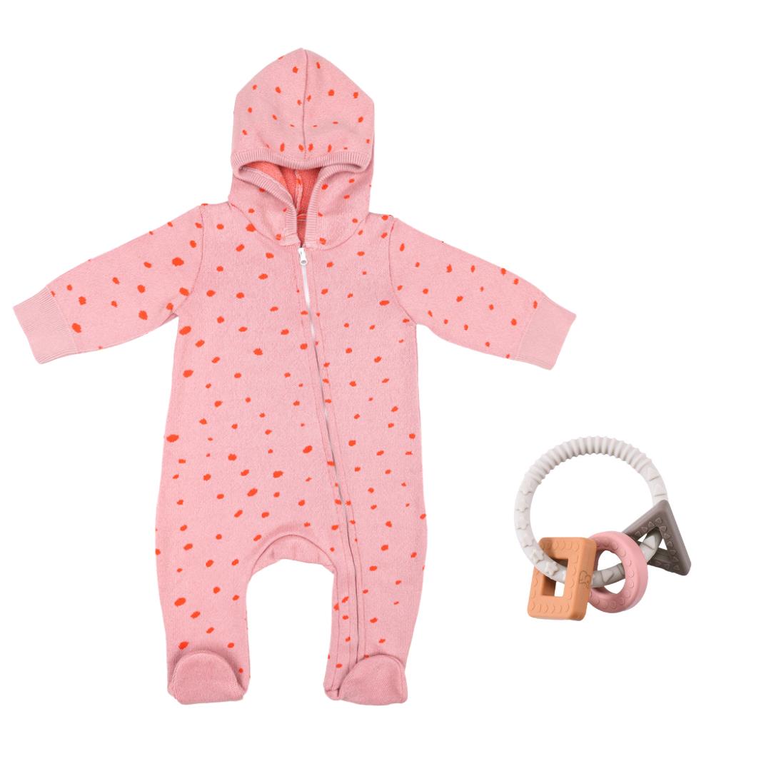Hooded Overalls Silicone Teether Gift Set Pink