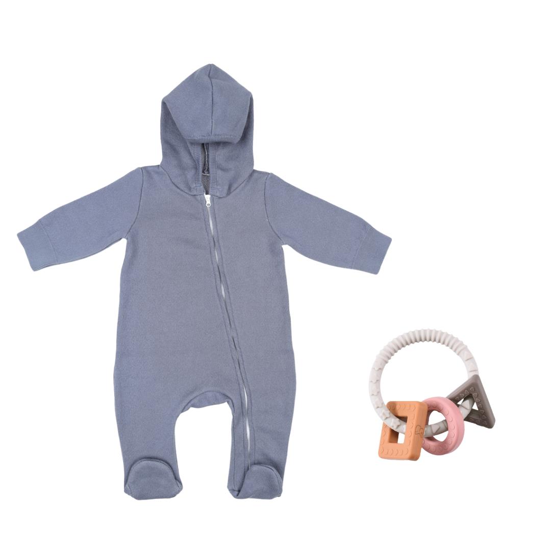 Hooded Overalls Silicone Teether Gift Set Blue