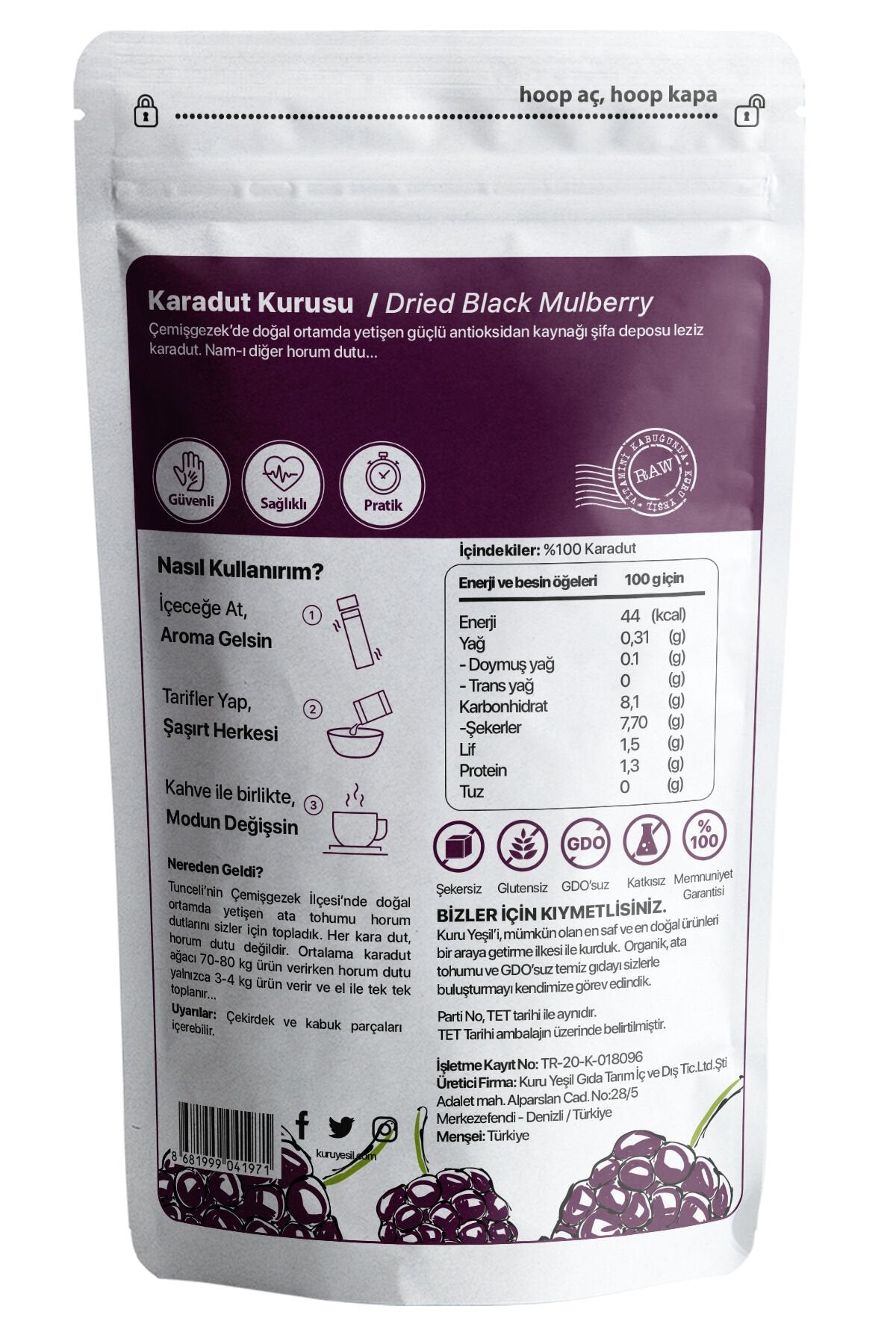 Kuru Yeşil Dried Black Mulberry 2 Pack 300 g