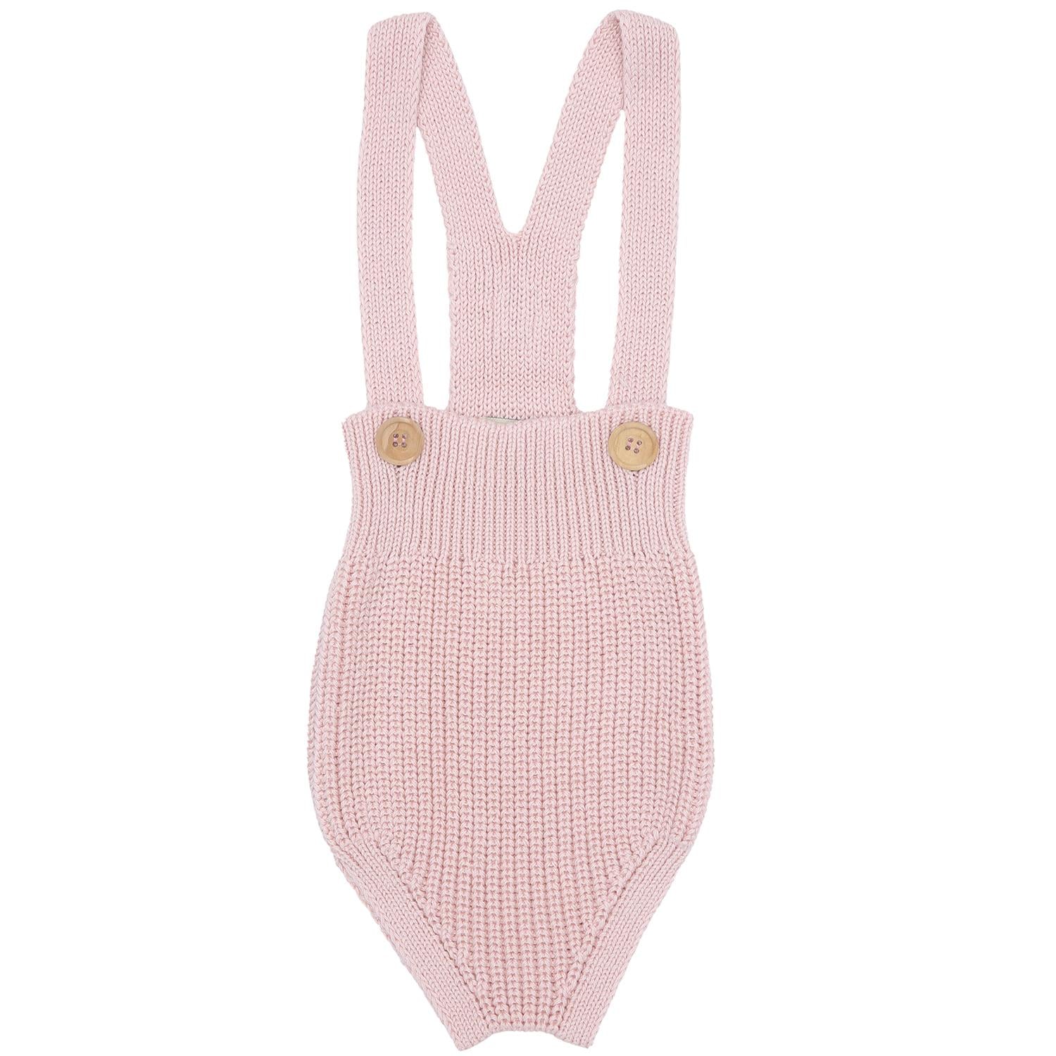 Short Thick Knitted Organic Cotton Baby Knitted Jumpsuit Pink