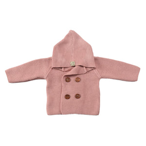 Double Breasted Hooded Organic Cotton Baby Cardigan Pink