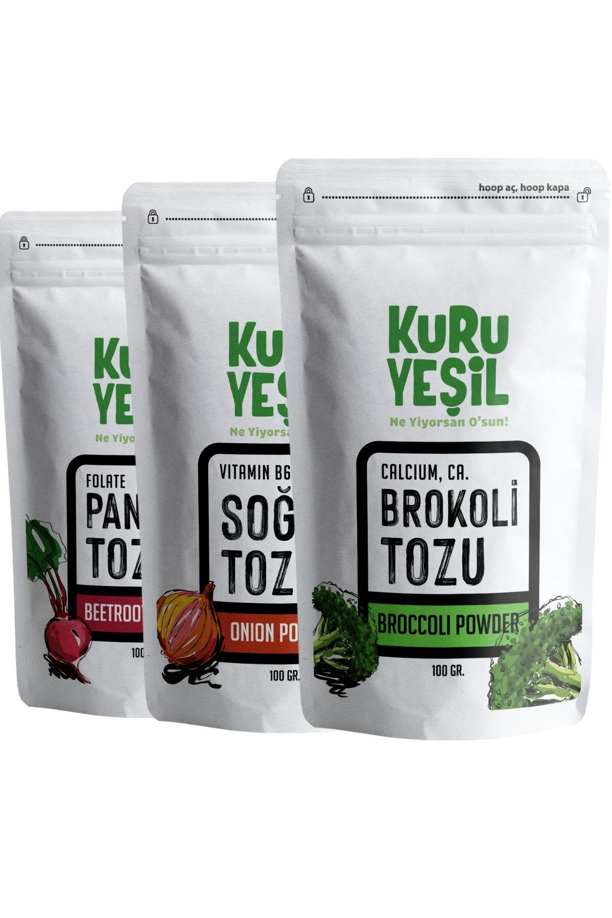 Kuru Yeşil Broccoli Powder and Onion Powder and Beetroot Powder 300 g 3 Pack - EFENDINA PAZAR - Kuru Yeşil - 8681999041667