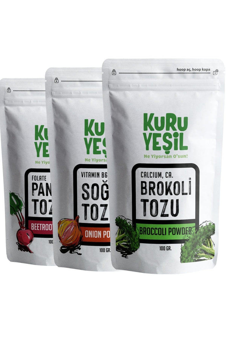 Kuru Yeşil Broccoli Powder and Onion Powder and Beetroot Powder 300 g 3 Pack - EFENDINA PAZAR - Kuru Yeşil - 8681999041667