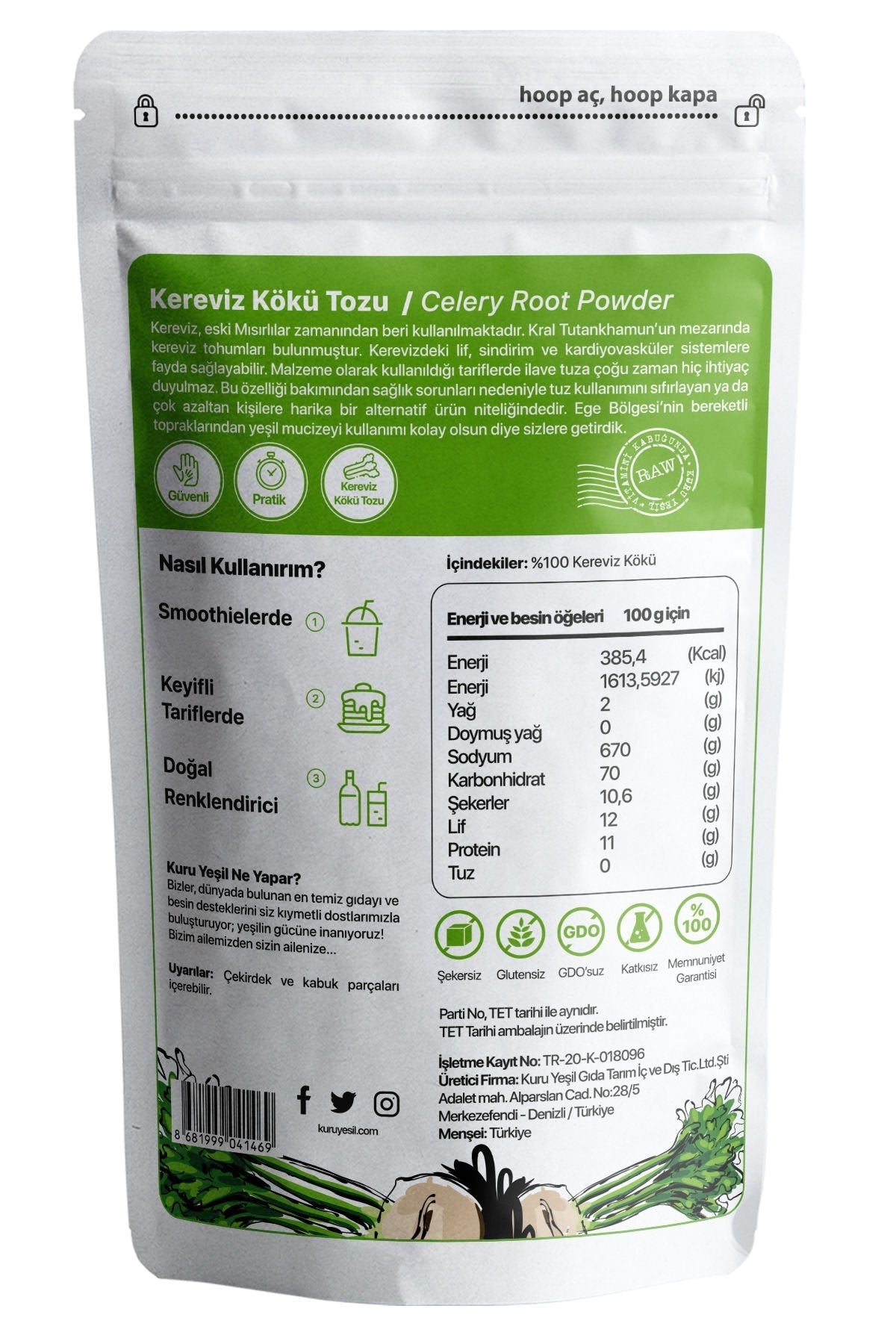 Kuru Yeşil Celery Root Powder 100 g Vegetable Powder - EFENDINA PAZAR - Kuru Yeşil - 8681999041469