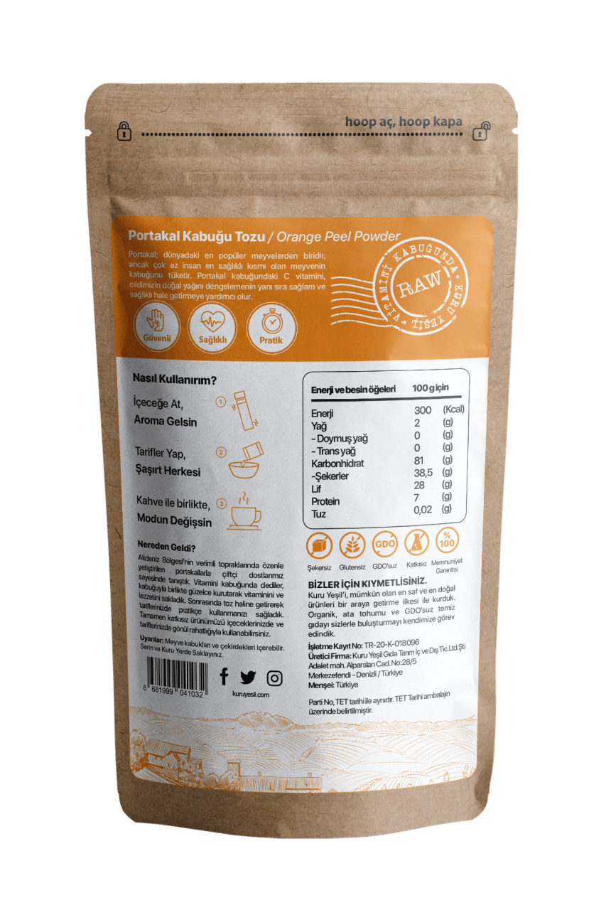 Kuru Yeşil Dry Green Orange Peel Powder 100 g - EFENDINA PAZAR - Kuru Yeşil - 8681999041148