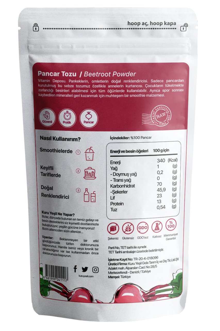 Kuru Yeşil Local Beetroot Powder 100 g and Local Onion Powder 100 g - EFENDINA PAZAR - Kuru Yeşil - 8681999041612