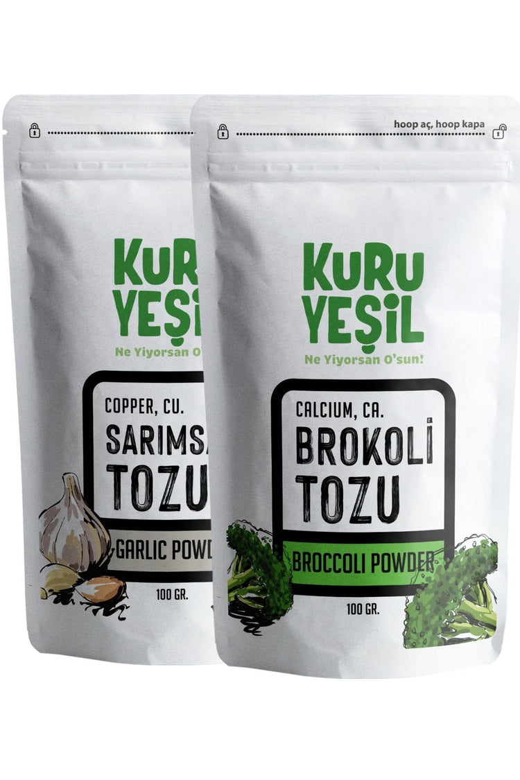 Kuru Yeşil Local Garlic Powder 100 g and Local Broccoli Powder 100 g - EFENDINA PAZAR - Kuru Yeşil - 8681999041568