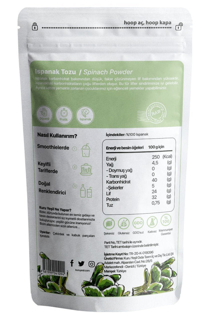 Kuru Yeşil Local Garlic Powder 100 g Local Spinach Powder 100 g - EFENDINA PAZAR - Kuru Yeşil - 8681999041582