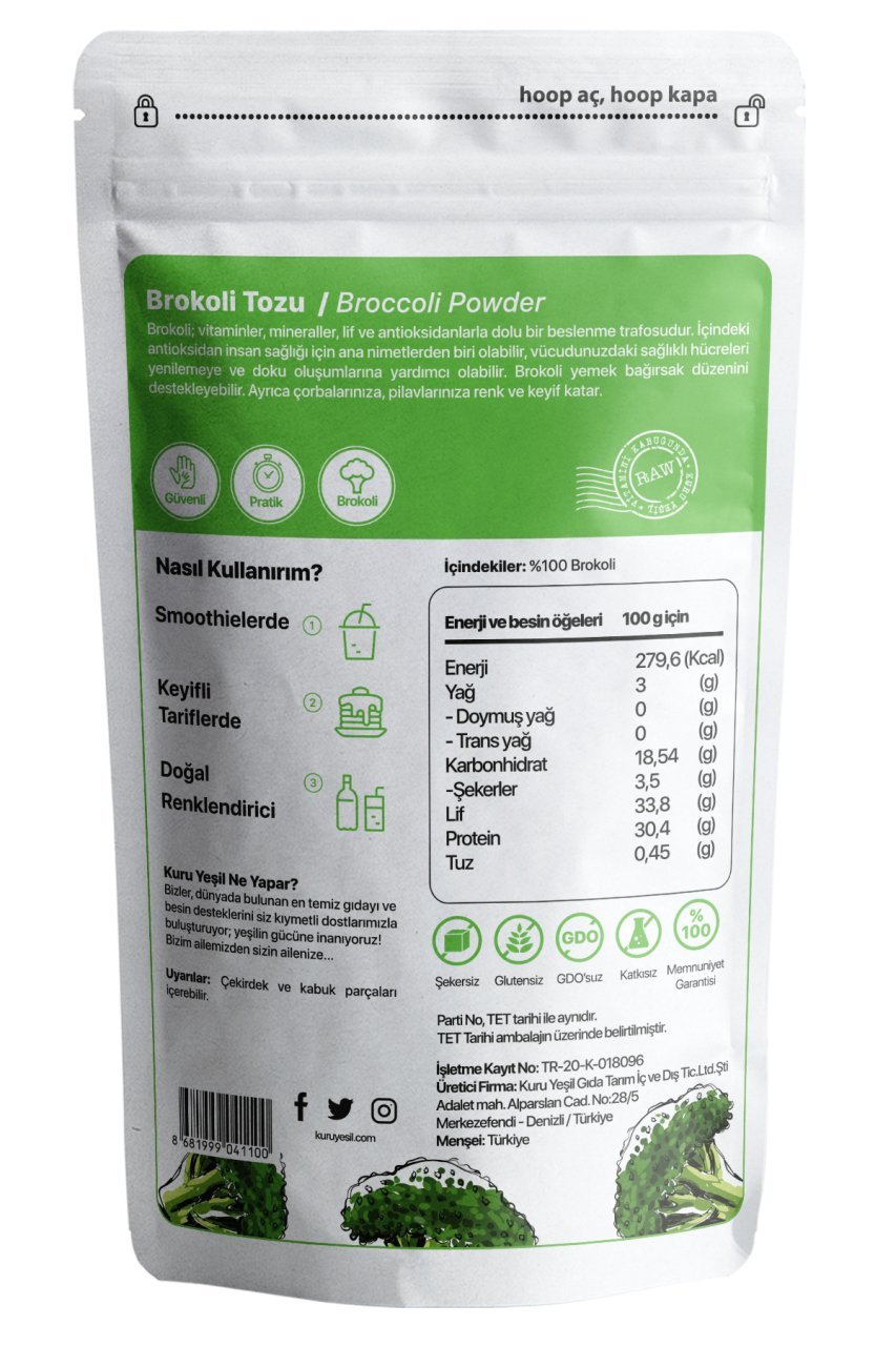 Kuru Yeşil Local Spinach Powder 100 g and Local Broccoli Powder 100 g - EFENDINA PAZAR - Kuru Yeşil - 8681999041636