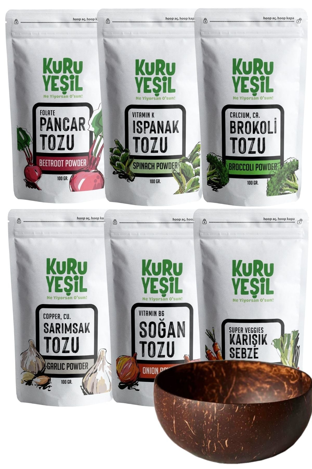 Kuru Yeşil Mega Vegetable Pack 600 g and Coconut Bowl Jumbo - EFENDINA PAZAR - Kuru Yeşil - 8681999041713