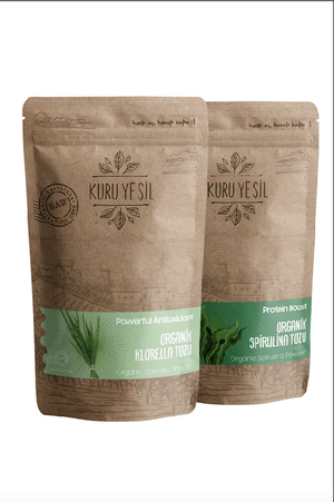 Kuru Yeşil Organic Chlorella Powder 50 g and Organic Spirulina Powder 100 g - EFENDINA PAZAR - Kuru Yeşil - 8681999041612