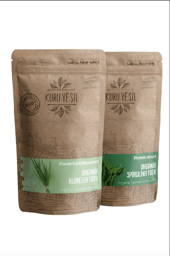 Kuru Yeşil Organic Chlorella Powder 50 g and Organic Spirulina Powder 100 g - EFENDINA PAZAR - Kuru Yeşil - 8681999041612