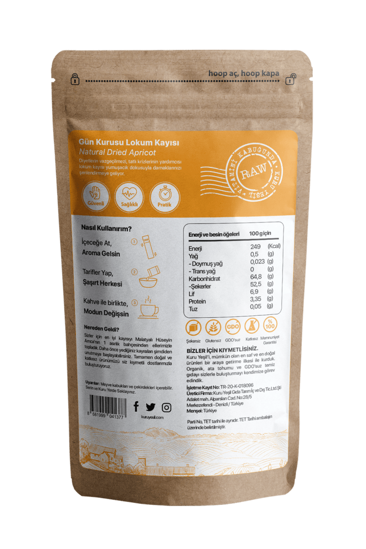 Kuru Yeşil Sun Dried Apricot 250 g and Dried Mountain Fig 250 g - EFENDINA PAZAR - Kuru Yeşil - 8681999041340