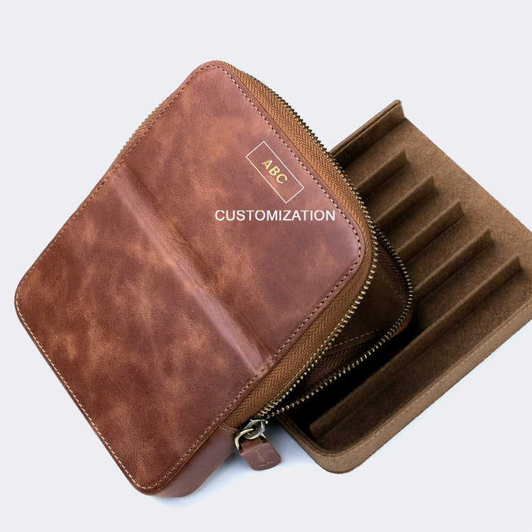 Leather 6 - Slot Zippered Pen Case - EFENDINA PAZAR - Roarcraft - 8356368646474