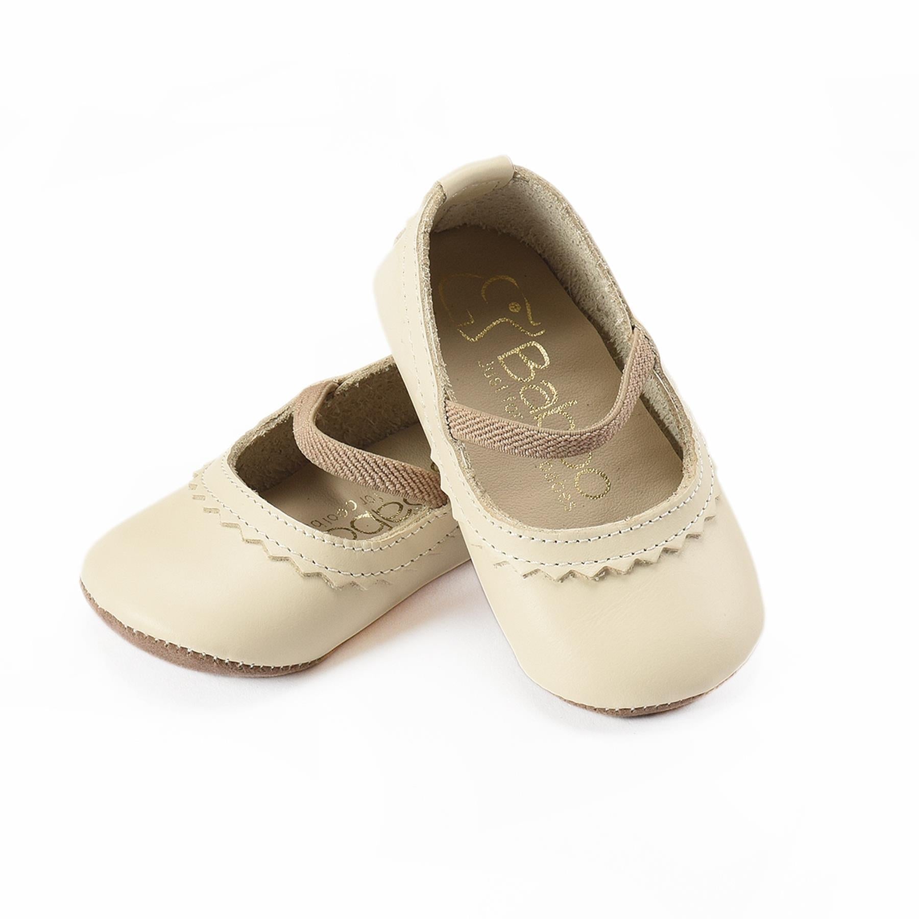 Leather Baby Booties Cream - EFENDINA PAZAR - BABOO - 8691810001404