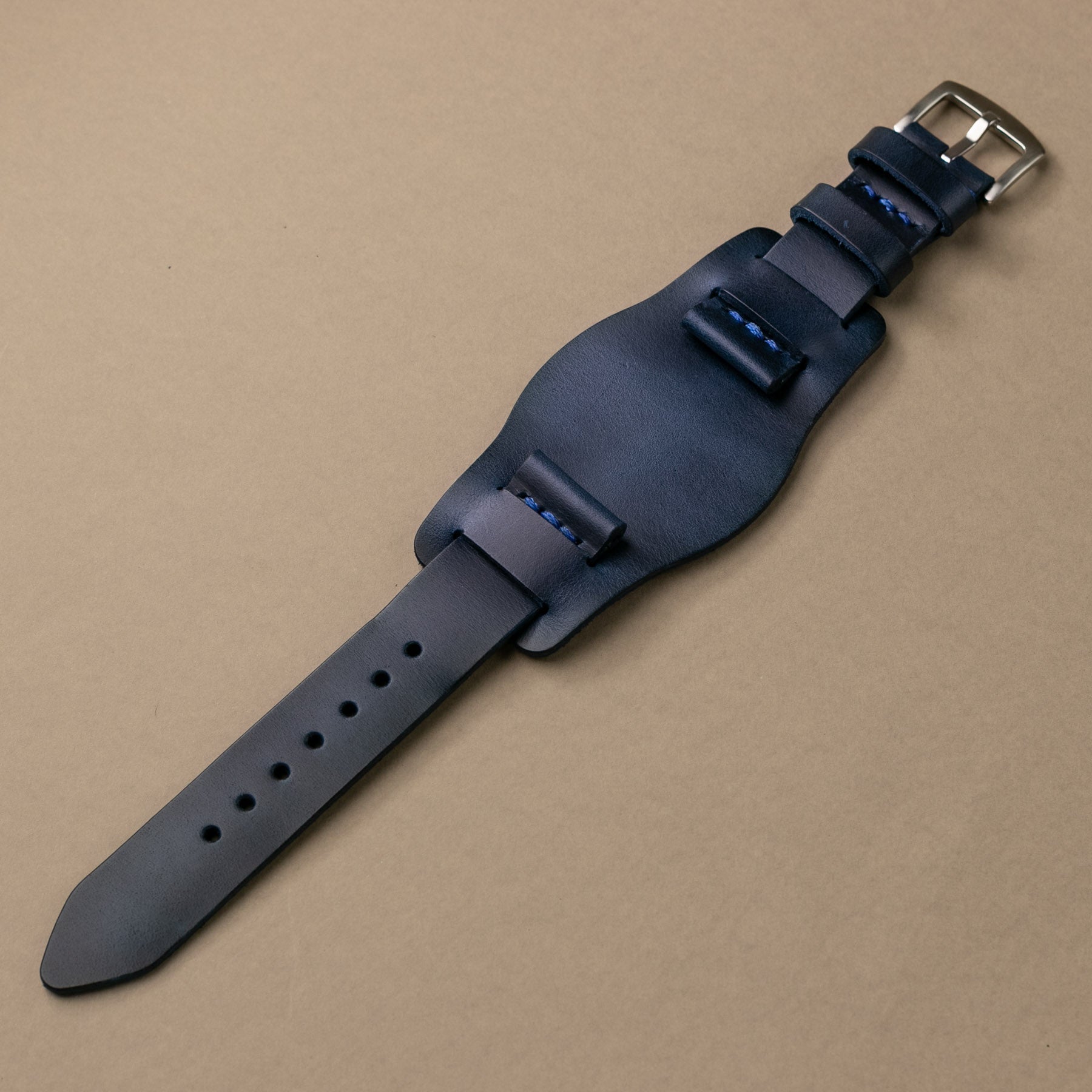 Indigo Blue Leather Bund Watch Strap 