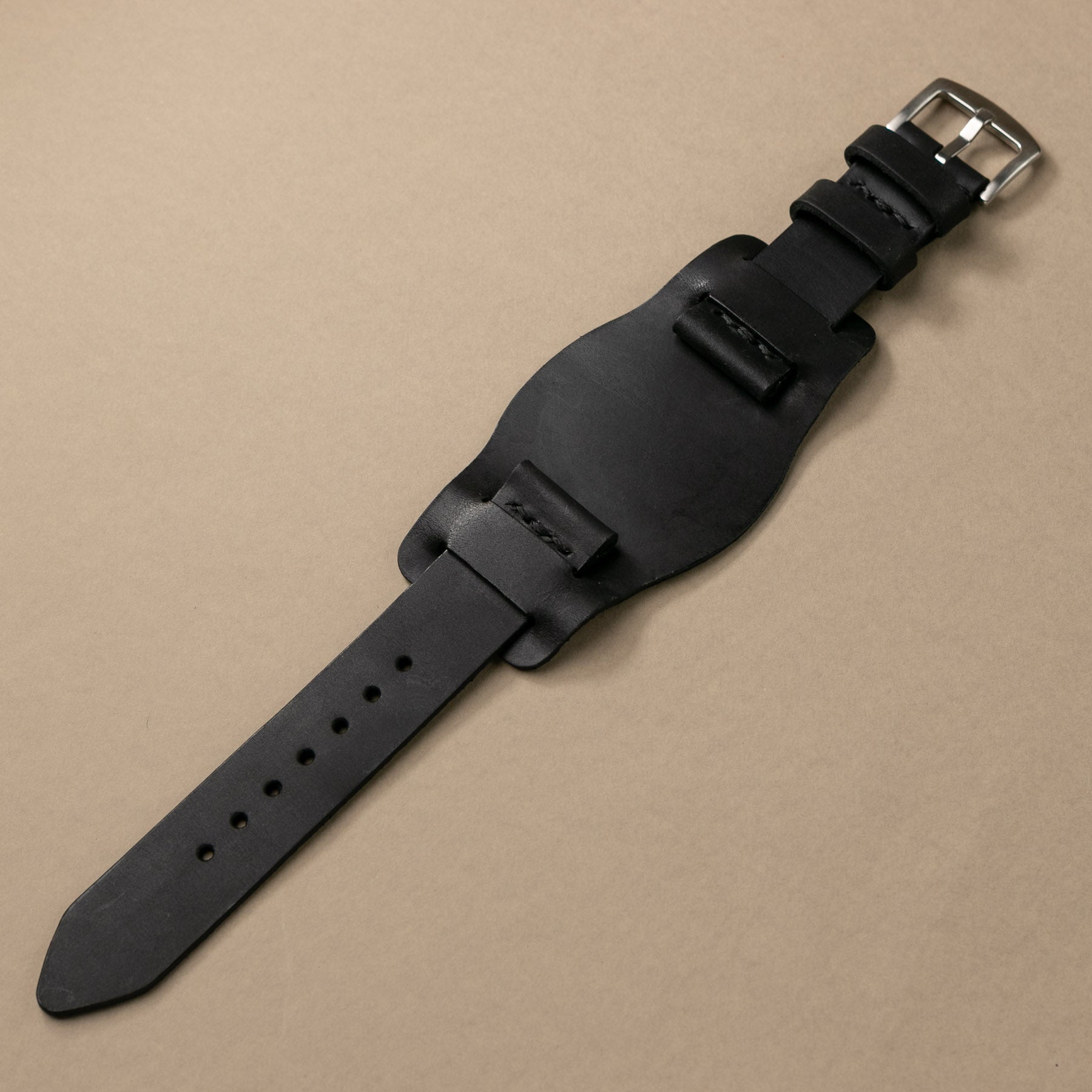 Black Leather Bund Watch Strap -