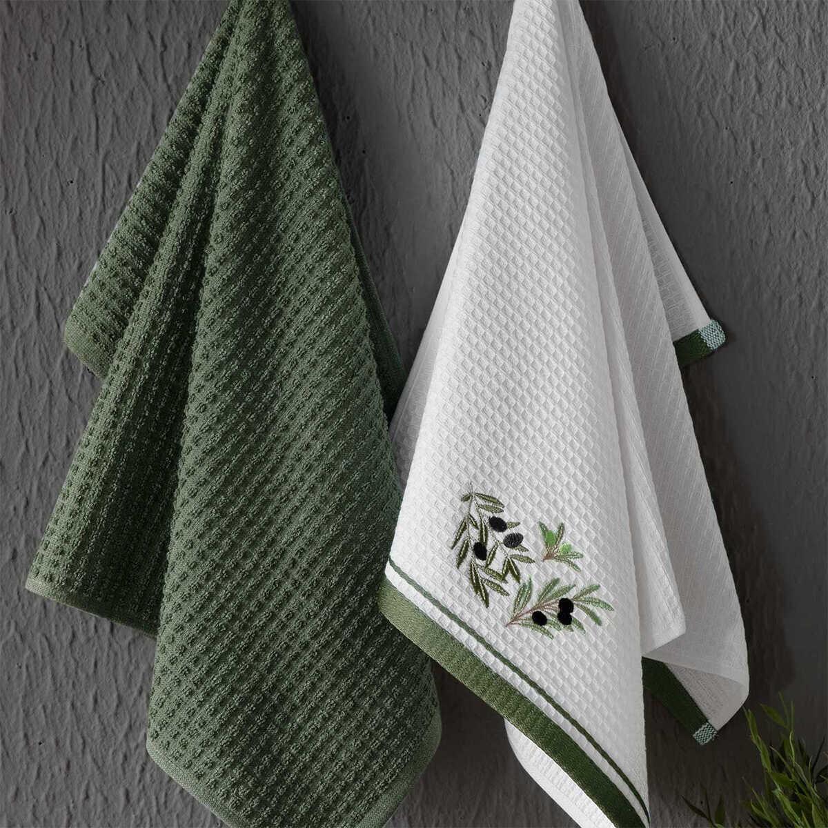Maxstye Cotton Olive Branch Patterned 2 Piece Kitchen Towel 40x60 cm