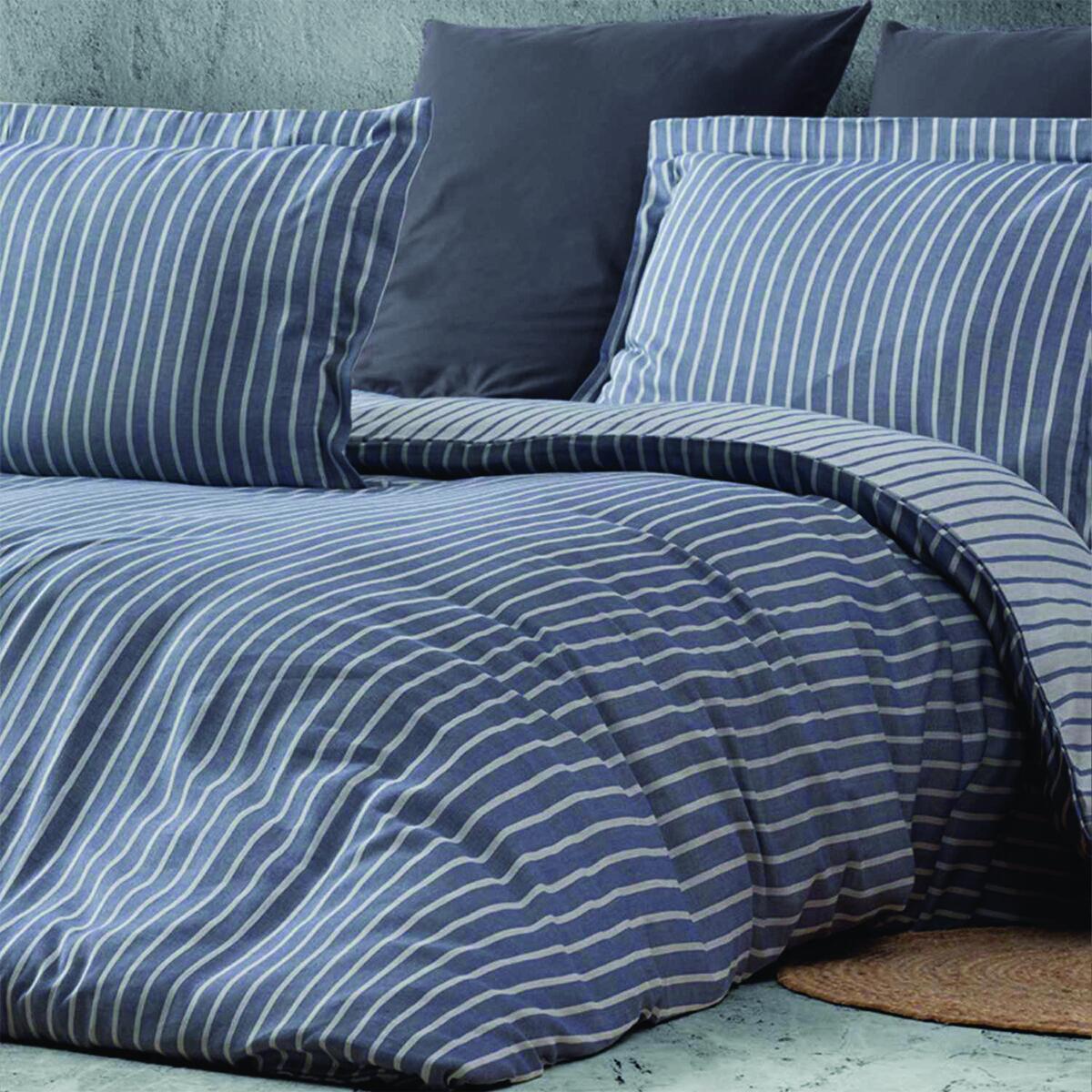 Bamboo Striped Anthracite Double Duvet Cover Set