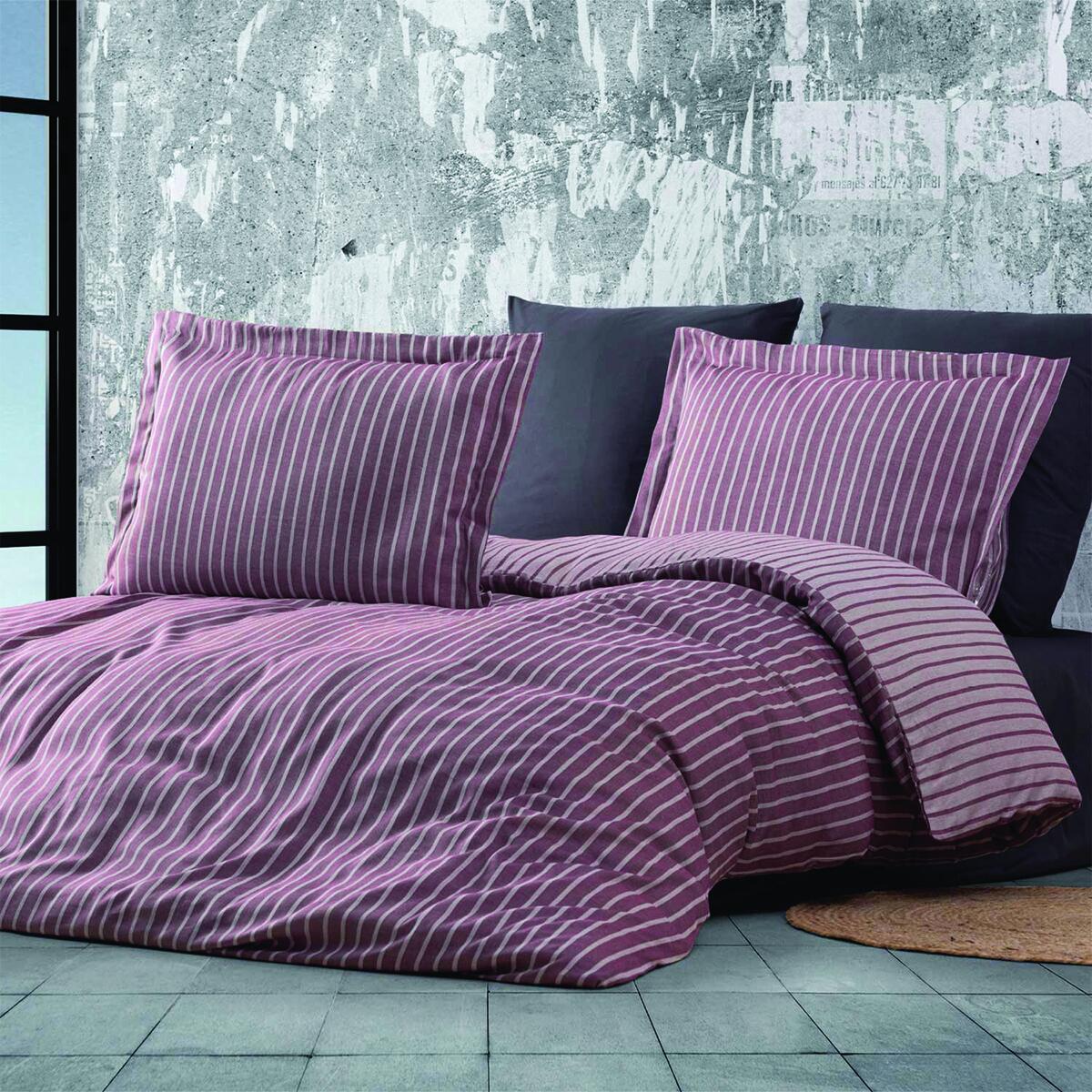 Bamboo Striped Claret Red Double Duvet Cover Set