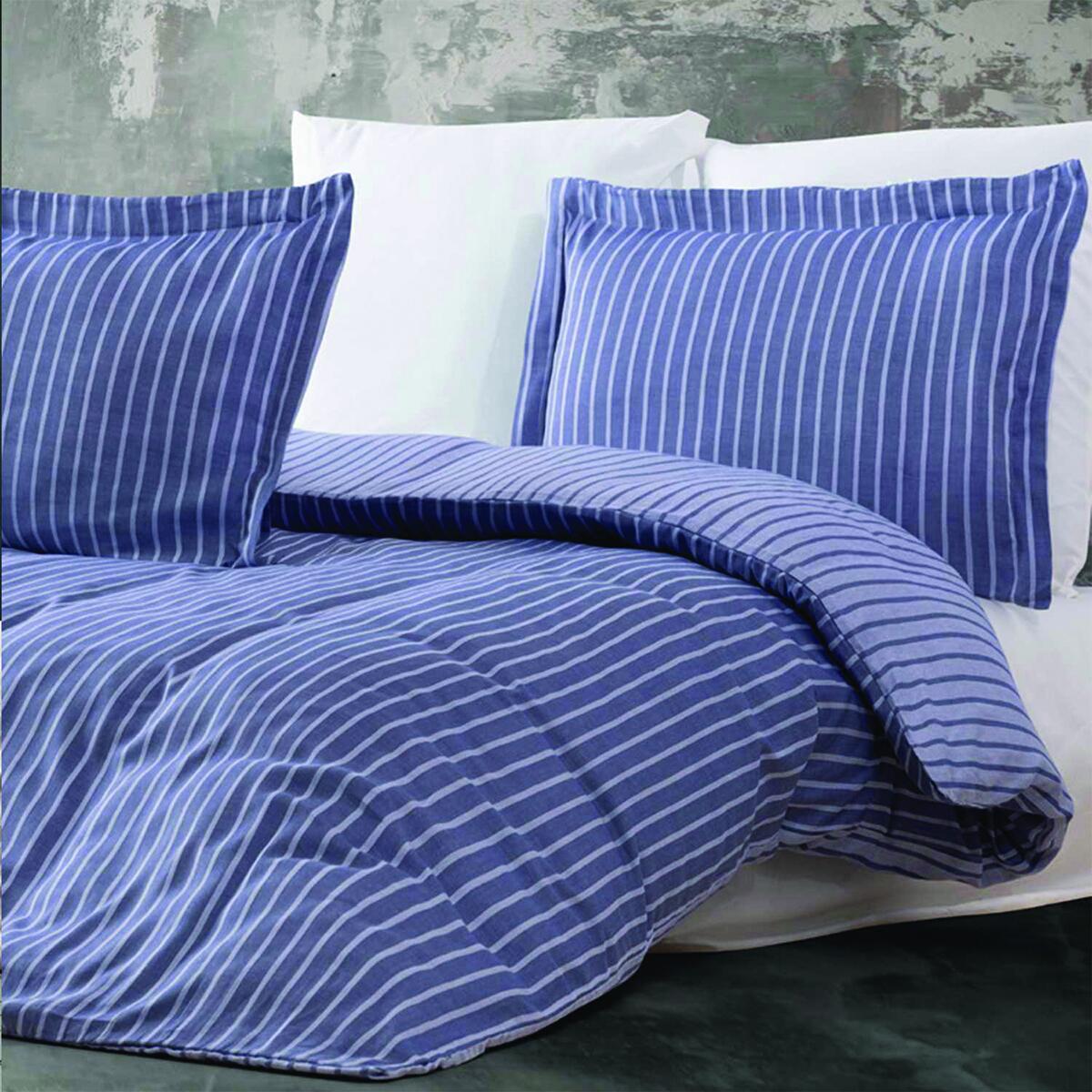 Bamboo Striped Navy Blue Double Duvet Cover Set