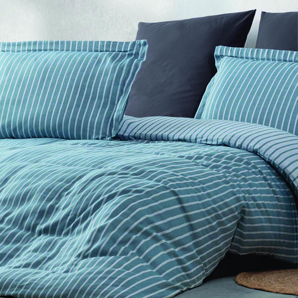 Bamboo Striped Petrol Double Duvet Cover Set