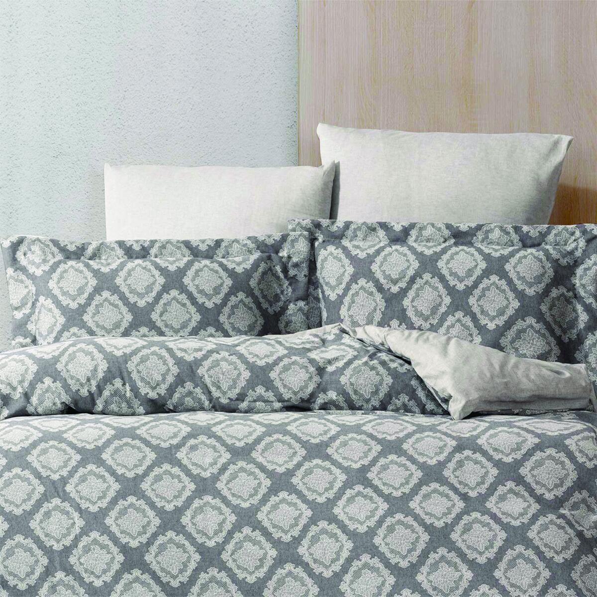 Damask Lyocell Gray Double Duvet Cover Set