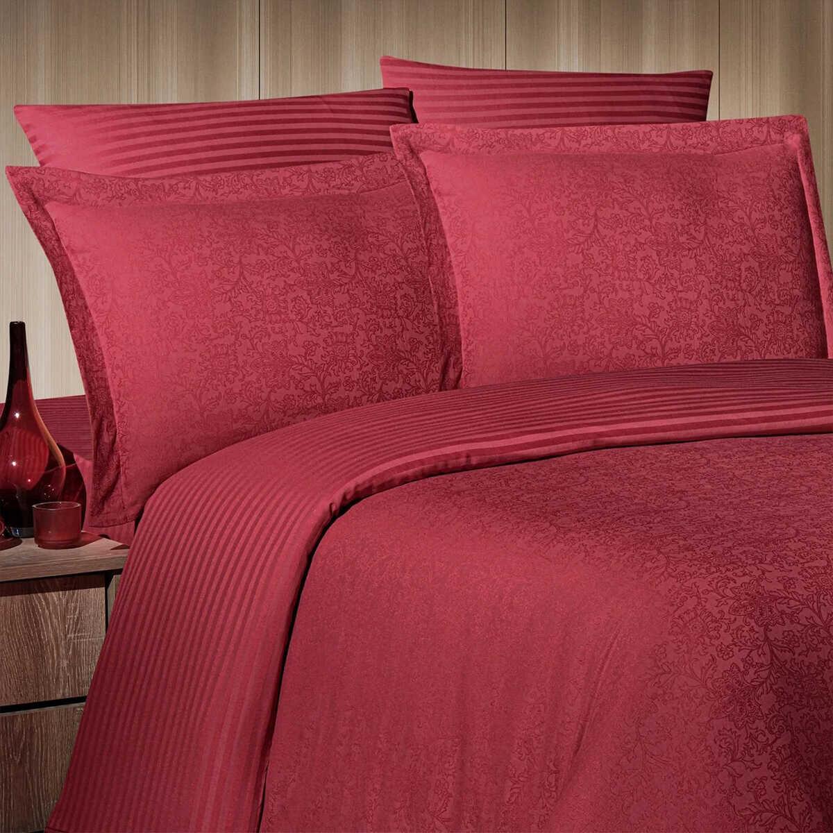 Maxstyle Jacquard Reyka Claret Red Double Duvet Cover Set