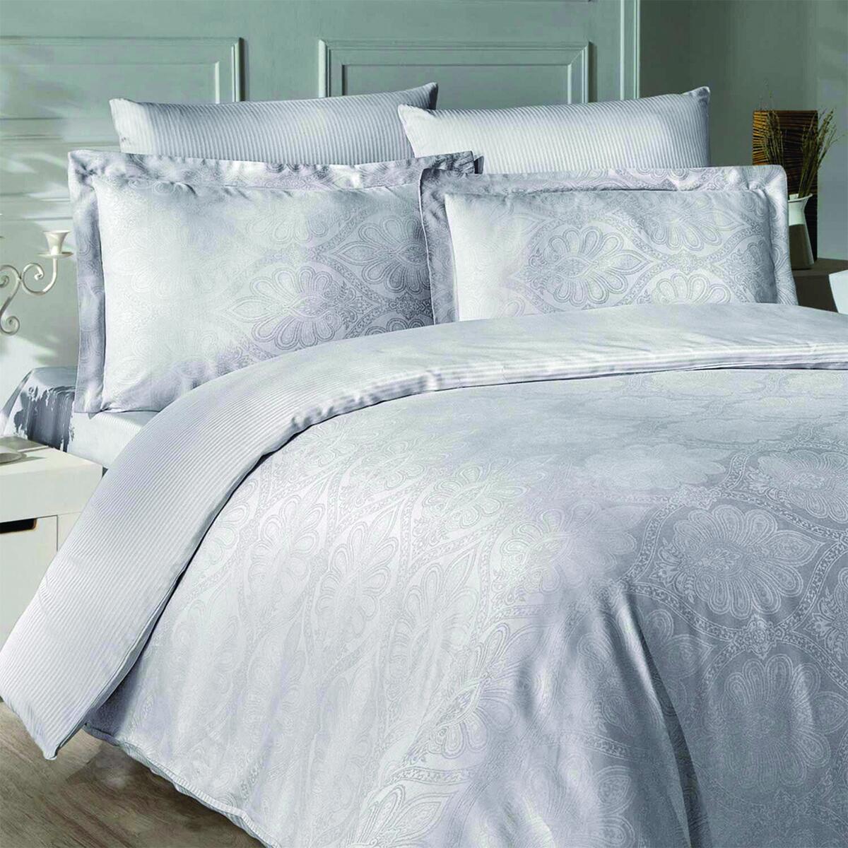 Jacquard Satin Marko Stone Double Duvet Cover Set